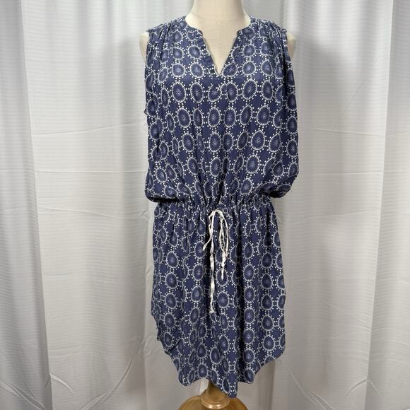 Ulla Johnson Mila Dress Silk Blue White Medallion Print Drawstring Womens Size 6 - Picture 1 of 9